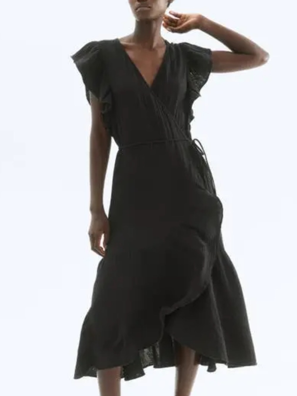 3/25$H&M Black Wrap Dress with Ruffle Sleeves